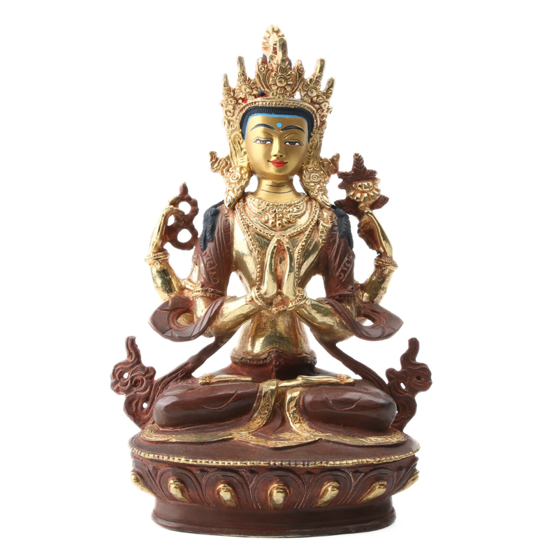 Chenrezig Messing met Gold Plated Gezicht