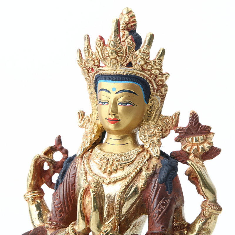 Chenrezig Messing met Gold Plated Gezicht