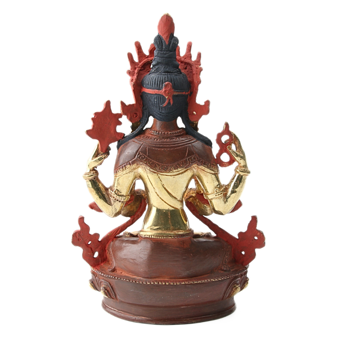 Chenrezig Messing met Gold Plated Gezicht