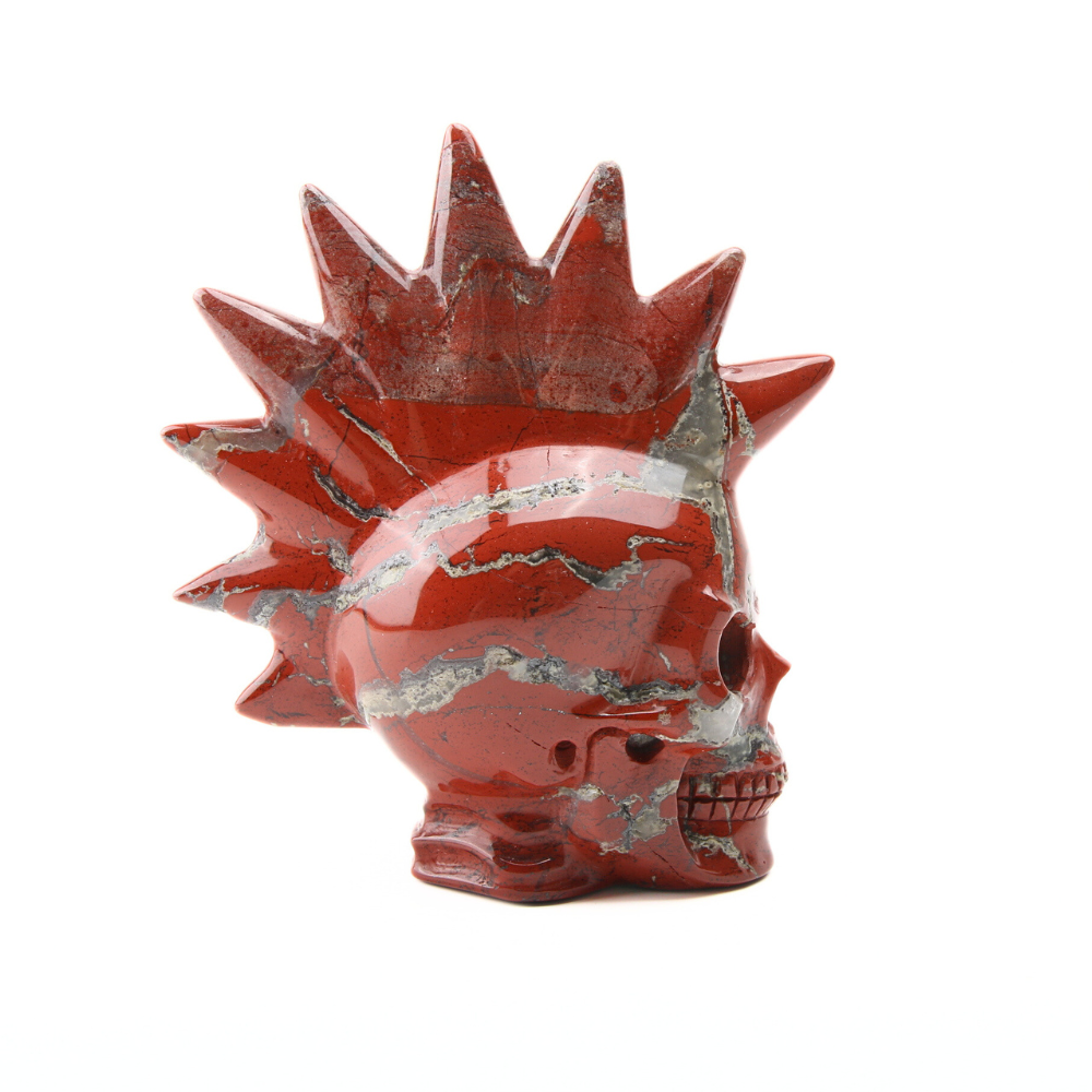 Jaspis Rood Skull met Hanenkam - 1