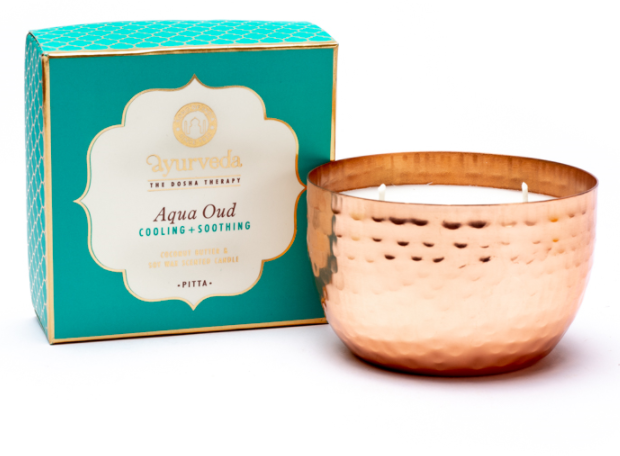 Pitta aqua oud geurkaars met 2 lonten in pot