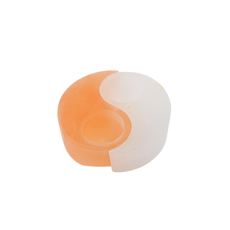 Seleniet Wit en Oranje Theelichthouder Ying Yang