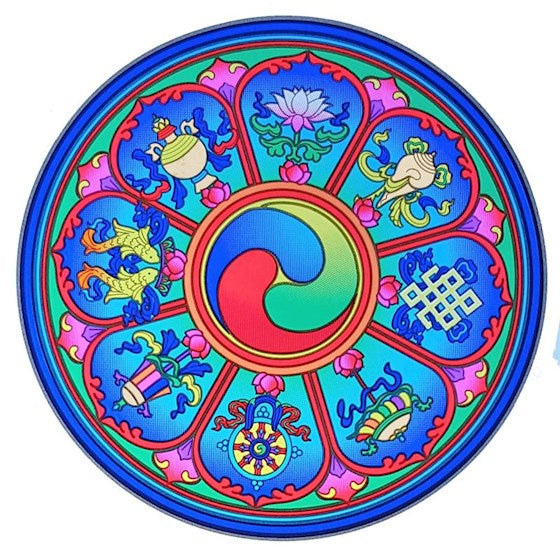 Raamsticker Tibetaanse Voorspoedbrengende Symbolen - 14 cm