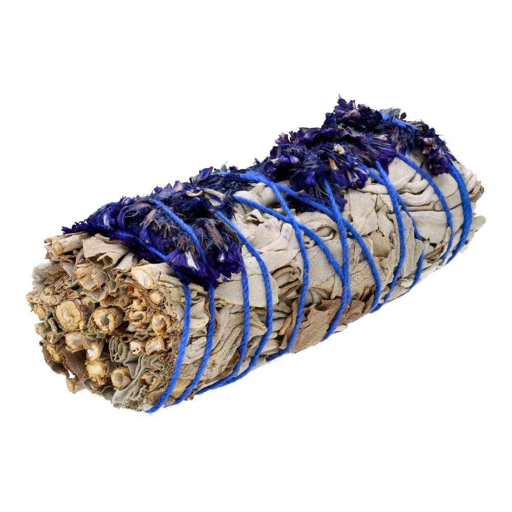 Witte salie smudge stick met sinuata blauw