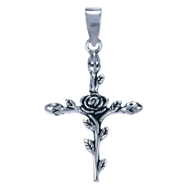 Zilveren Hanger Kruis met roos