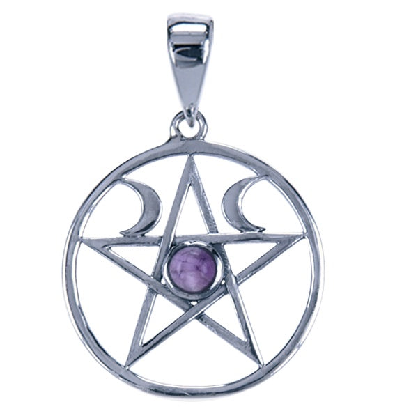 Symbool Hanger Pentagram met Maanfase en Amethist