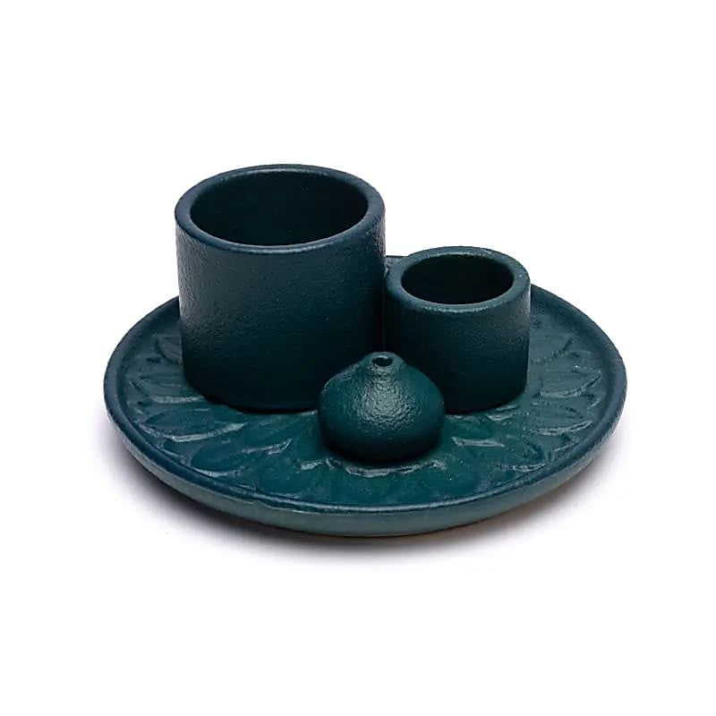 Keramische palo santo, smudge en wierook brander bloemmotief petrol