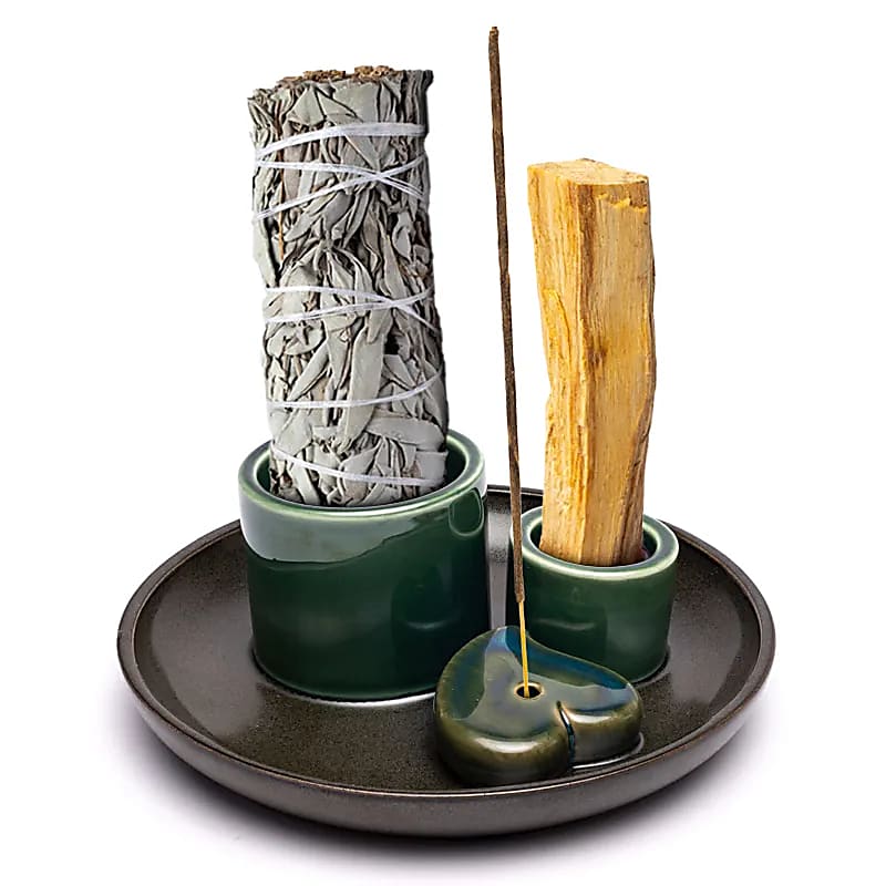 Keramische palo santo, smudge en wierook brander hart petrol/bruin