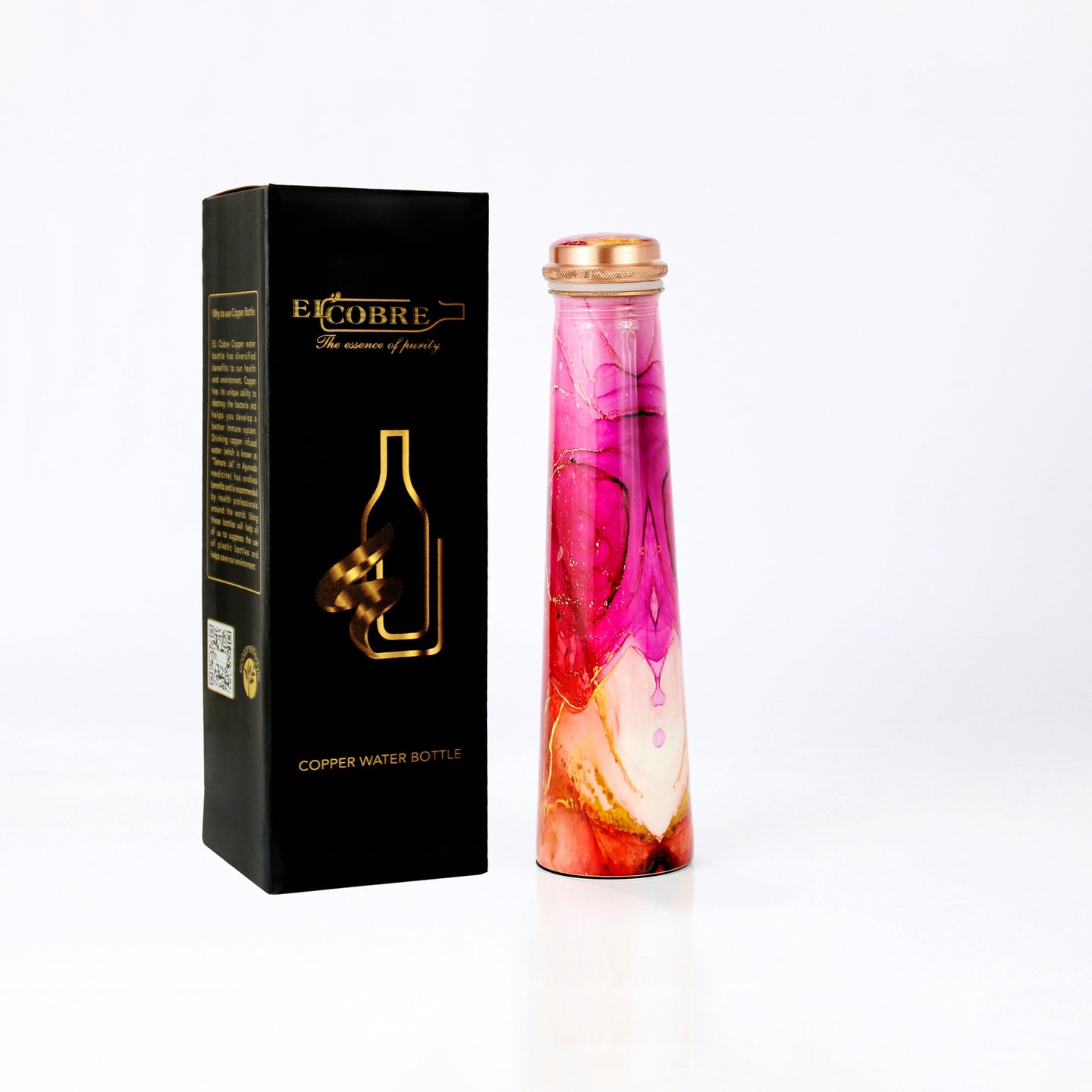 Koperen Drinkfles Tower Red Marble – 850 ml