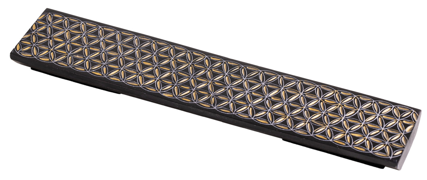 Wierookhouder zwart met goud flower of life