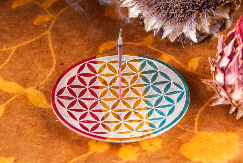 Wierookhouder flower of life, zeepsteen