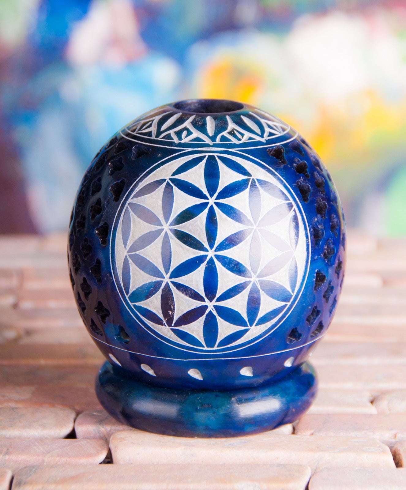 Theelicht blauw Flower of Life