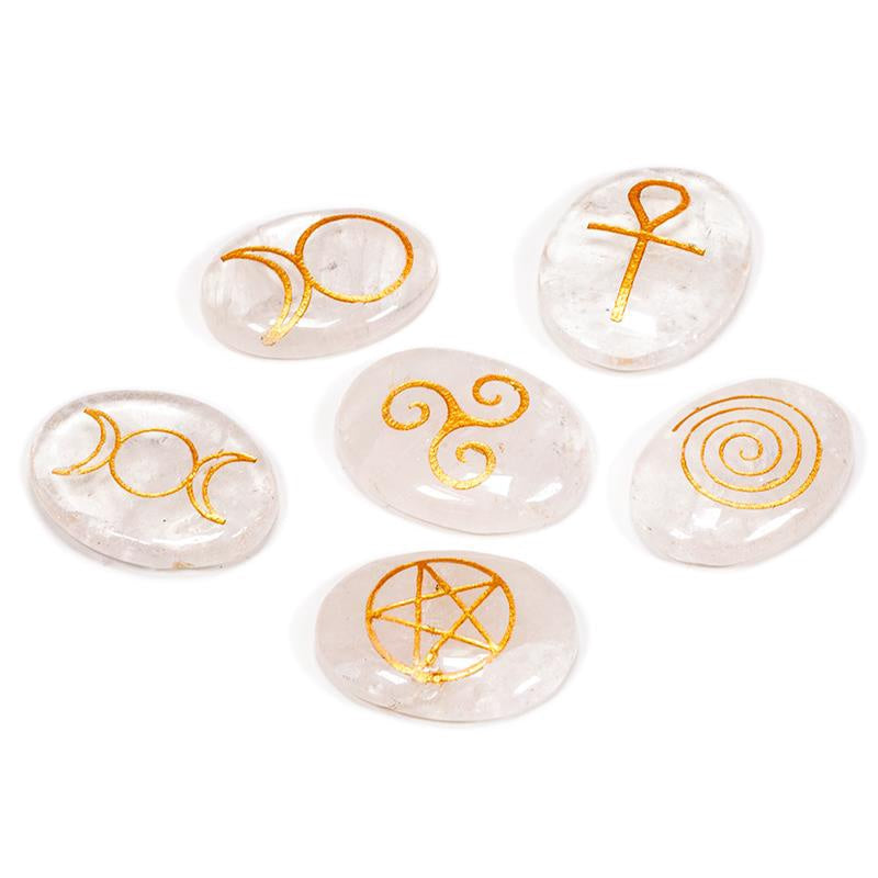 Wicca Symbolenstenen bergkristal set van 6