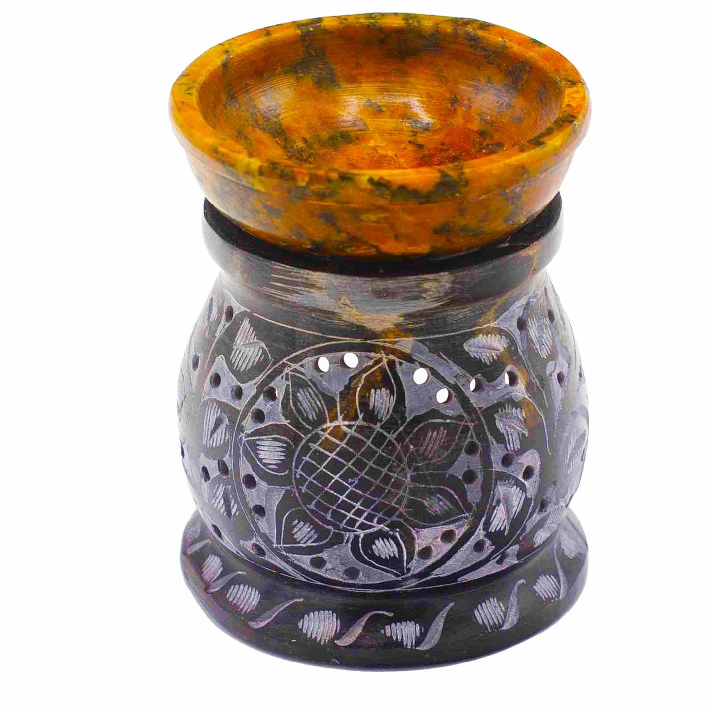 Oliebrander zeepsteen zwart - geel Mandala