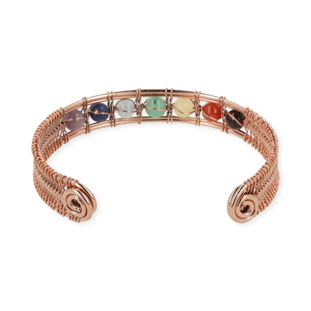 Magnetische koperen armband met chakrastenen
