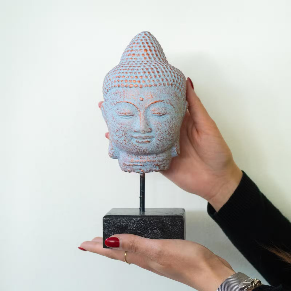 Boeddha Hoofd op standaard blue