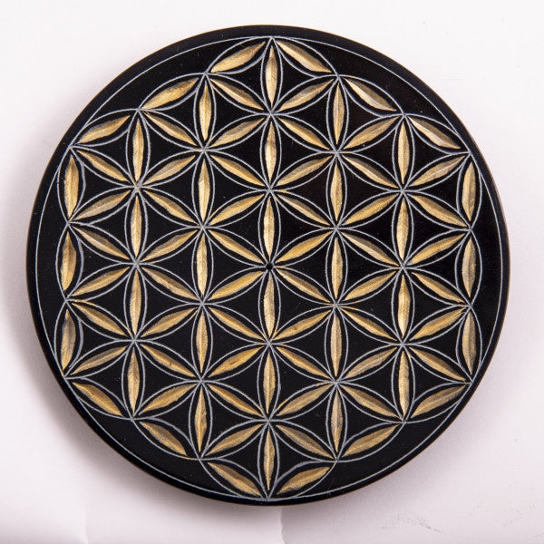 Wierookhouder flower of life zwart-goud