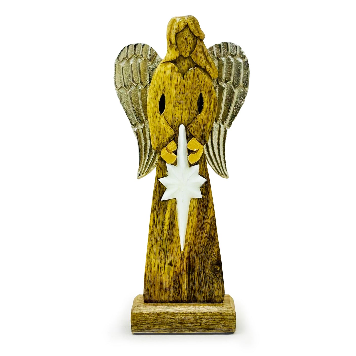 Mangohouten vredesengel metalen vleugels