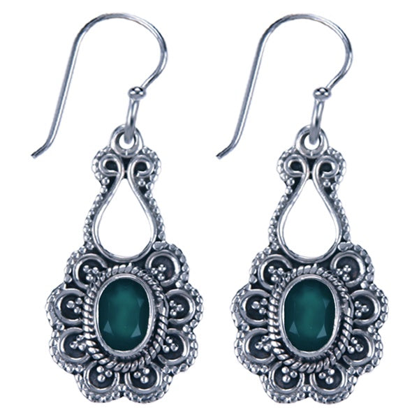 Zilver oorbellen Groene onyx