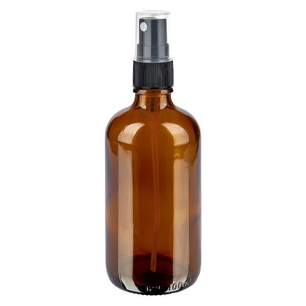 Flesje glas bruin met spraydop 100ml