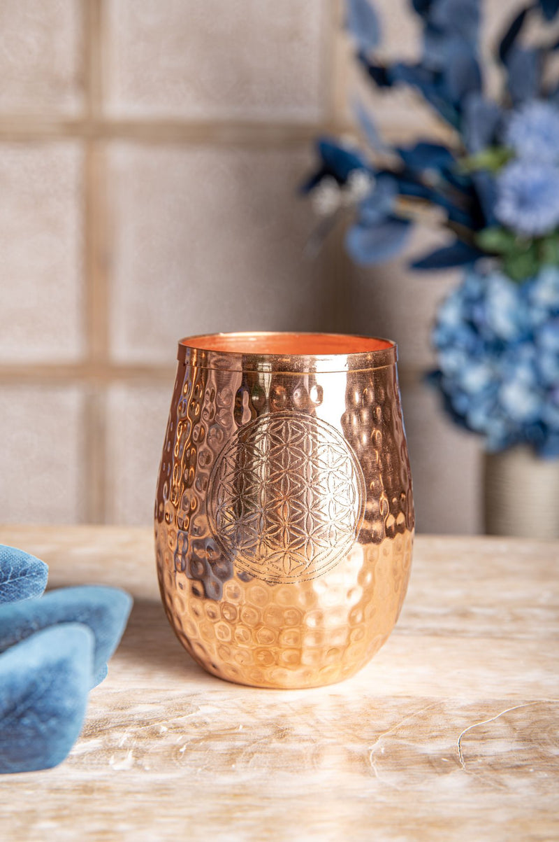 Koperen drinkbeker Flower of life