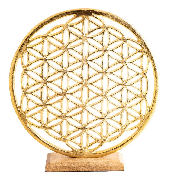 Goudkleurige Flower of Life op standaard