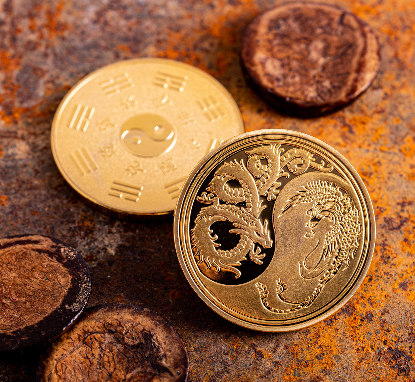 Geluksmunt draak/feniks 40mm