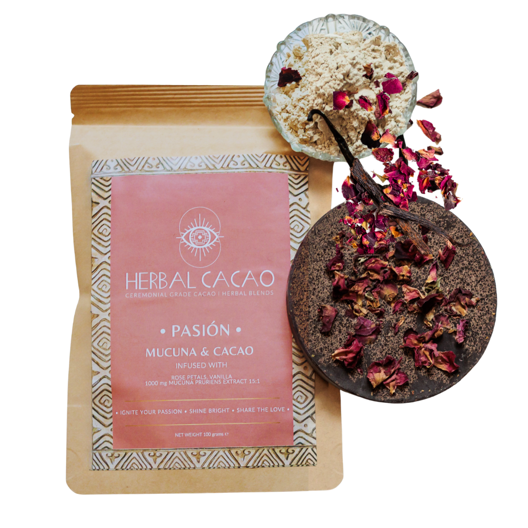 Herbal Cacao Mucuna Pruriens, Rose & Cacao - Pasión