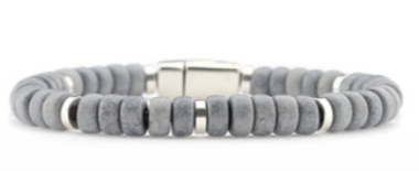 Herenarmband Erik‐Zwart Keramiek Kralen Leer