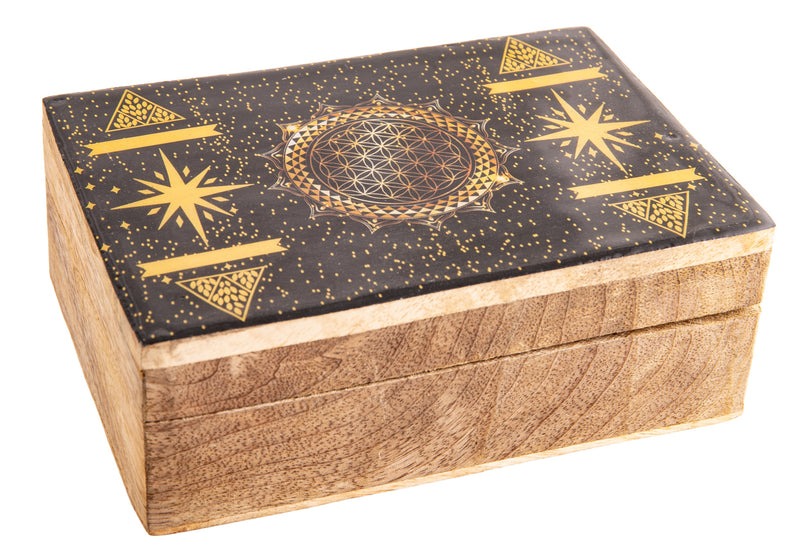 Opbergdoos van hout fantasy Flower of Life