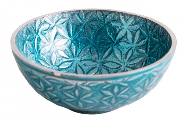 Schaaltje Flower of Life aluminium turquoise