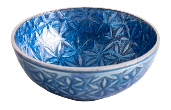 Schaaltje Flower of Life aluminium blauw