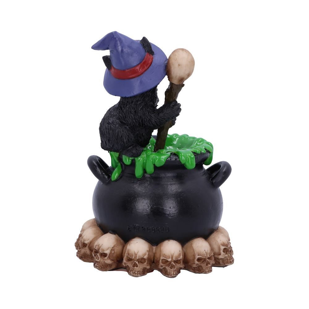 Beeldje zwarte kat "Spook" bubbelende cauldron 12cm