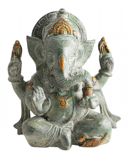 Ganesh messing, antiek groen en goud