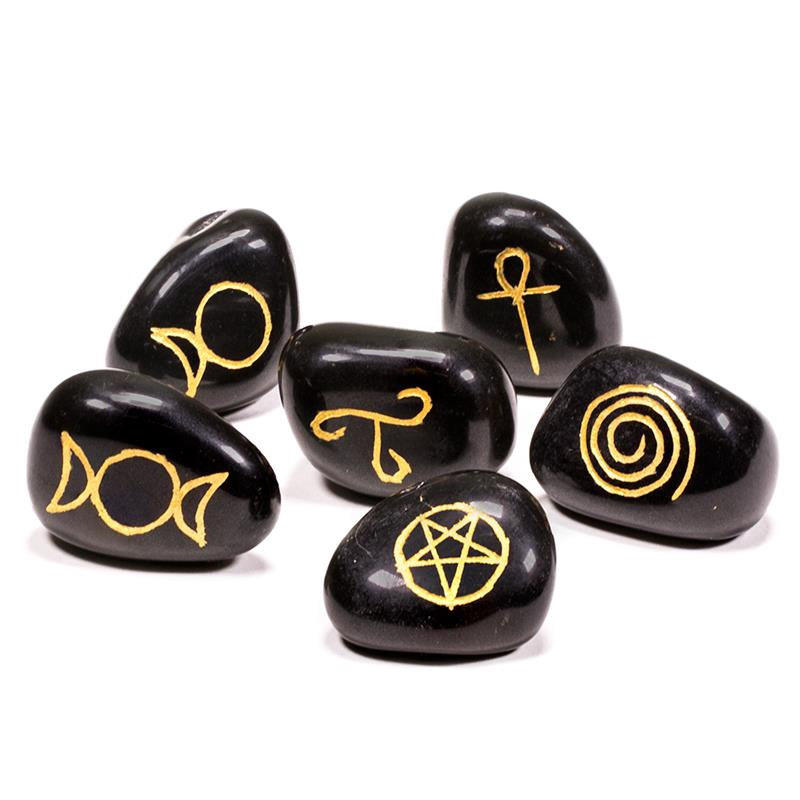 Wicca Symbolenstenen agaat zwart set van 6