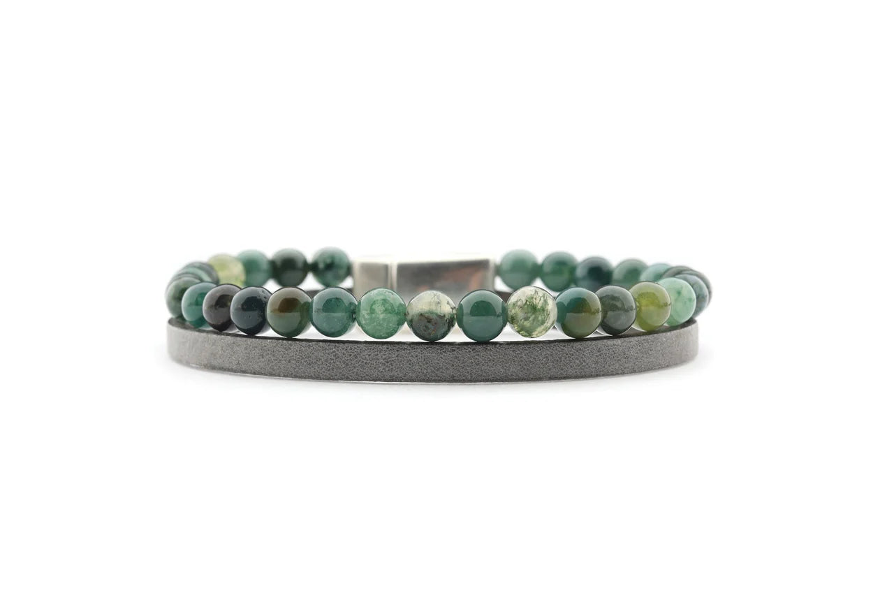 Herenarmband DAVE‐mosagaat+ grijs Leer