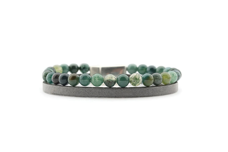 Herenarmband DAVE‐mosagaat+ grijs Leer