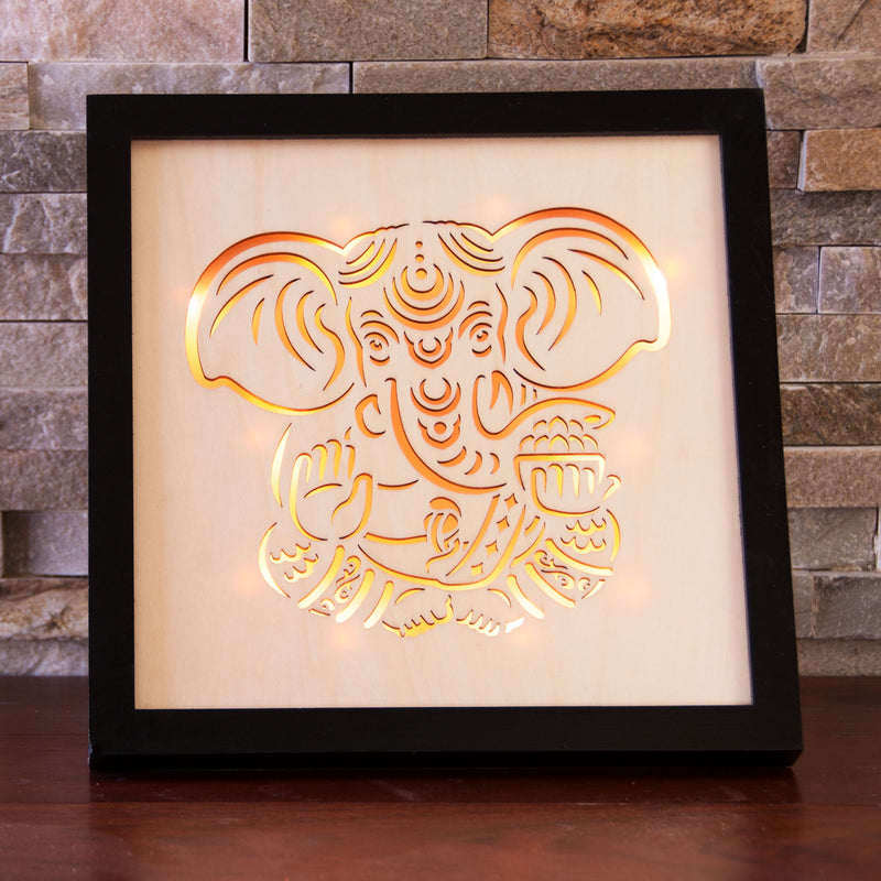 Ganesha LED verlichting, hout 24 cm