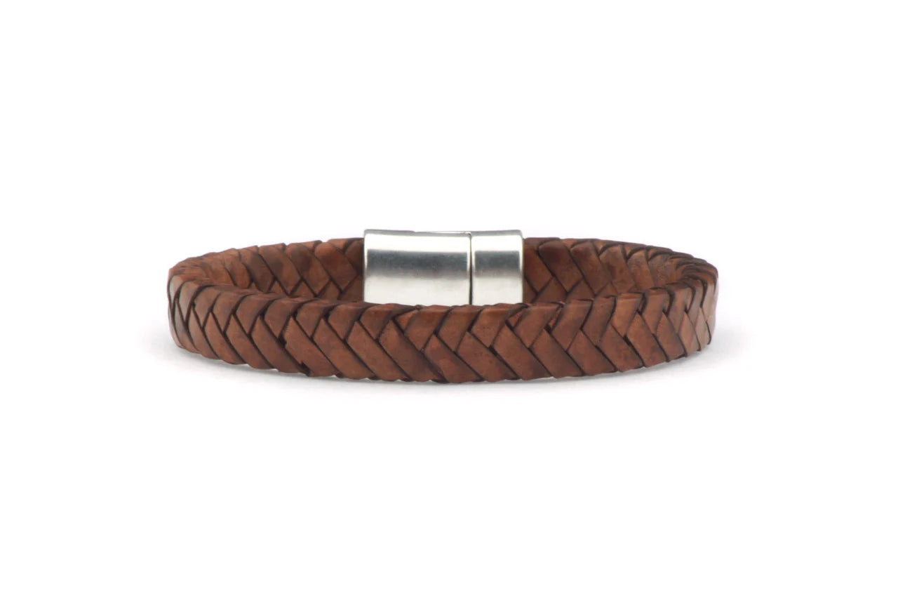Herenarmband ED‐bruine pijl vlecht Leer