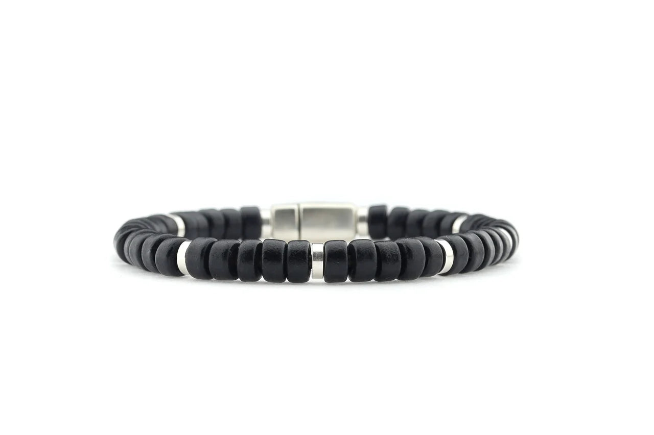 Herenarmband Erik‐Zwart Keramiek Kralen Leer