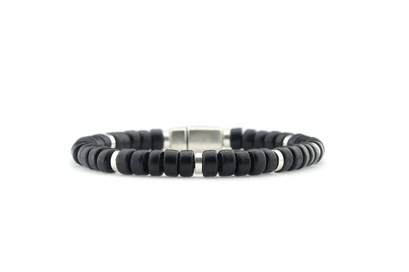 Herenarmband Erik‐Zwart Keramiek Kralen Leer
