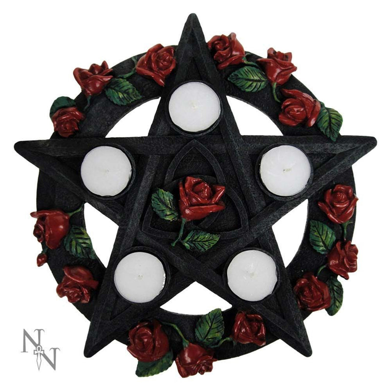 Theelichthouder pentagram met rozen 29.5cm