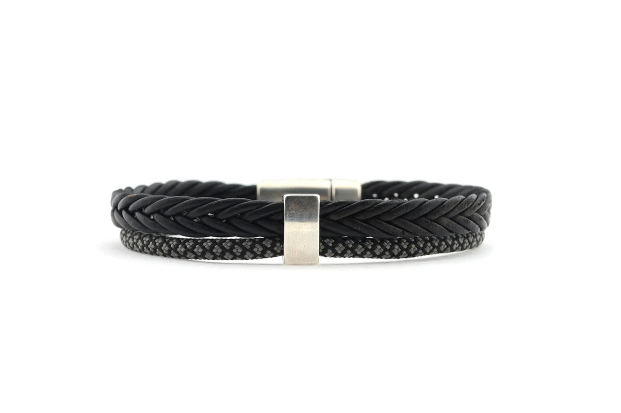 Herenarmband Jack‐zwart vlecht+ antraciet Leer
