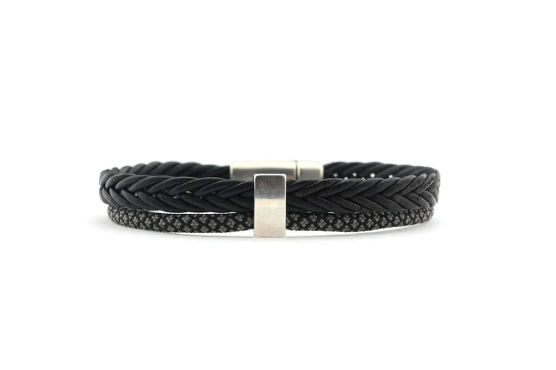 Herenarmband Jack‐zwart vlecht+ antraciet Leer