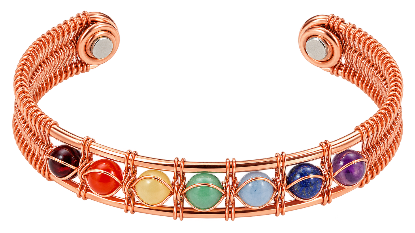 Magnetische koperen armband met chakrastenen