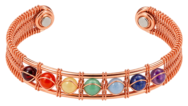 Magnetische koperen armband met chakrastenen
