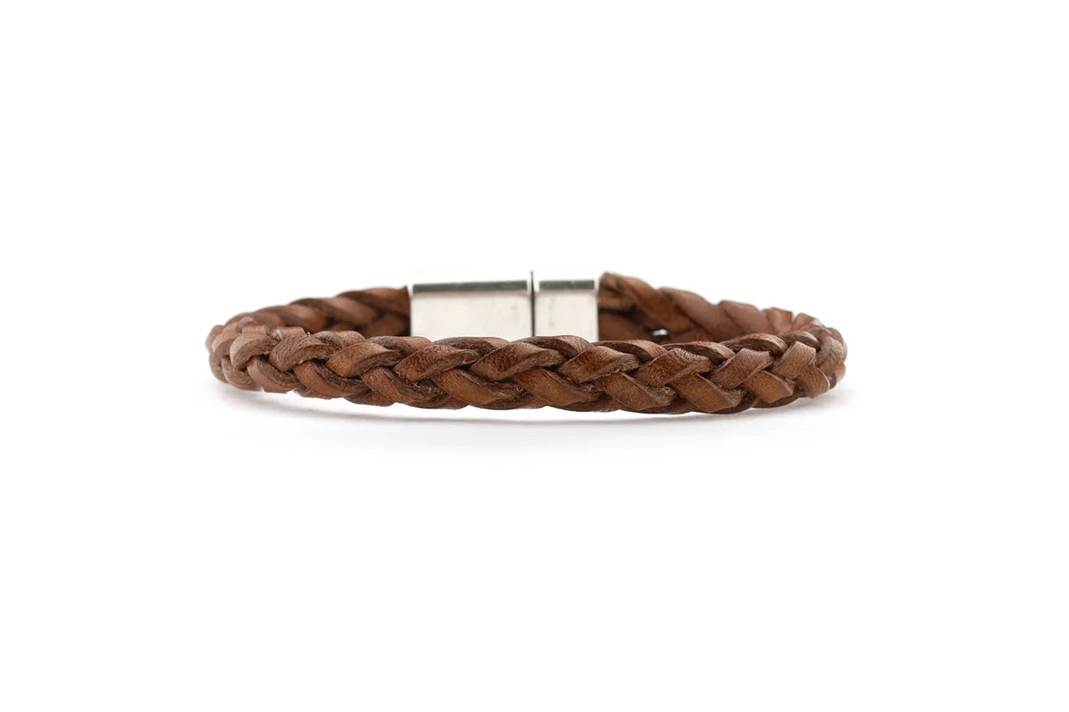 Herenarmband Roan‐bruine vlecht rond 8x5 mm Leer