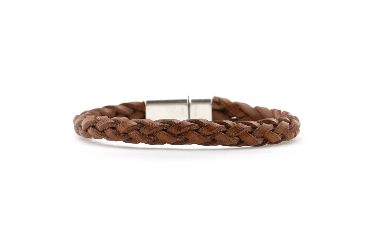 Herenarmband Roan‐bruine vlecht rond 8x5 mm Leer